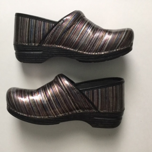 Shoes - Dansko Striped Patent Leather Clogs Size 10